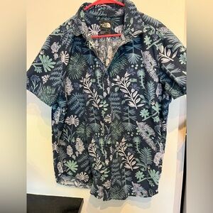 The North Face XL Summer Adventure Tropical Print Cotton SS Shirt Blue/Green